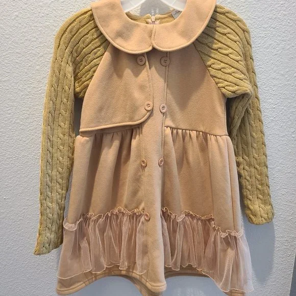 Trish Scully child boutique long sleeve heavy collared dress brown size 12 - Picture 1 of 11